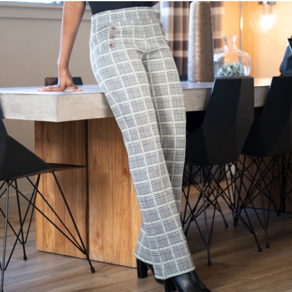 Betabrand Dress Pant Yoga Pant green and black plaid